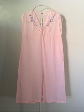 Vintage Pink Maxi Embroidered Tie-Front Nightgown